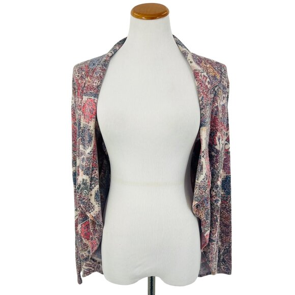 Anthropologie Open Front Multicolored Knit Cardigan | Boho Cottagecore Artsy L - Picture 2 of 16
